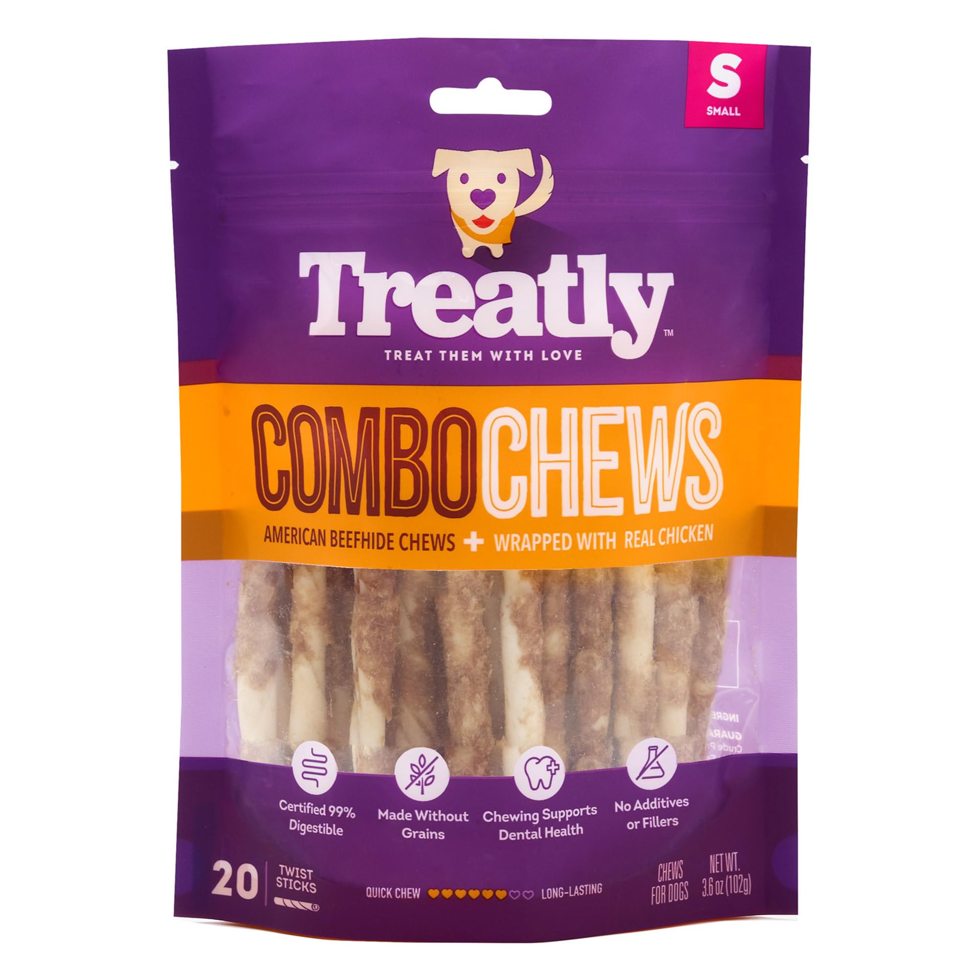 Treatly Combo Chews – Tuggpinnar med Kyckling & Nötkött, 22-pack